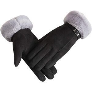 Women's Black-1 Winter Warm Touch Screen Thick Mittens Lady Outdoor Gloves